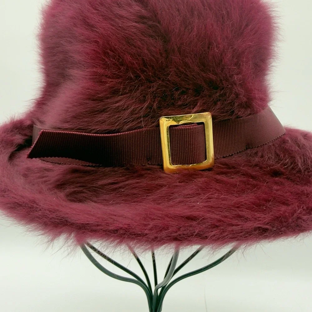Kangol Design Burgundy Angora Fur Cloche‎ Hat Made in England